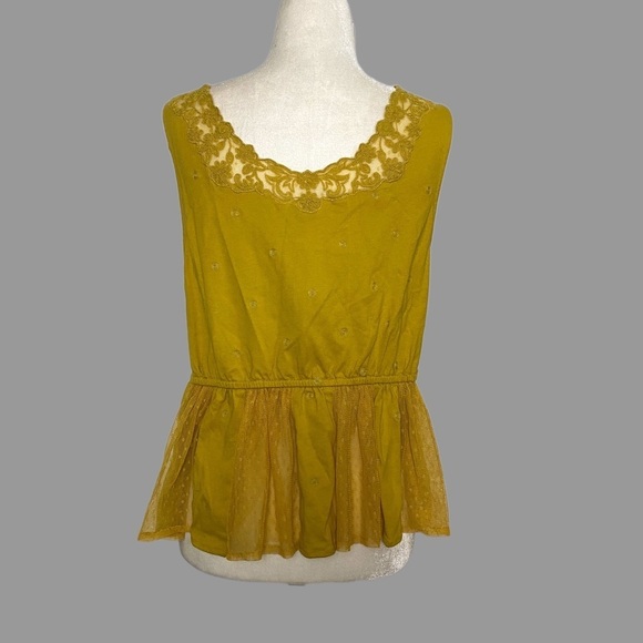 💛 M 💛 NWT Anthro Babydoll Peplum Tank Embroidered Sheer Mesh Feminine - Picture 2 of 6